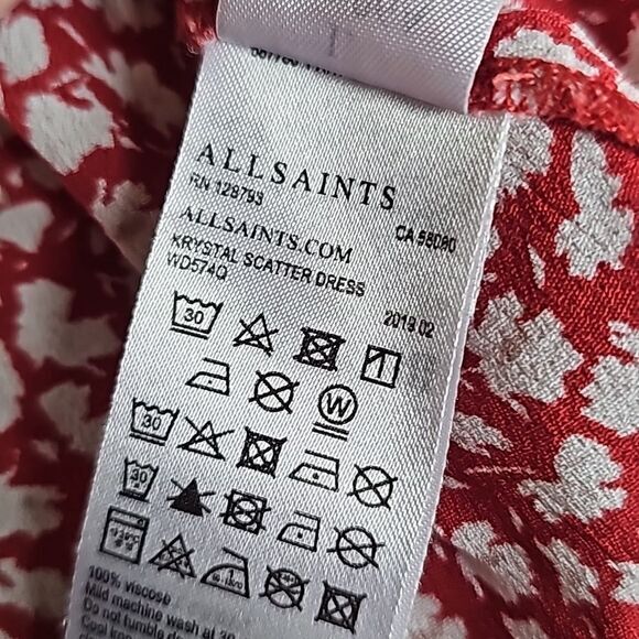 All Saints Dress Women's Medium Red Floral Krystal Wrap Mini Ruffle V Neck Large - Picture 13 of 13